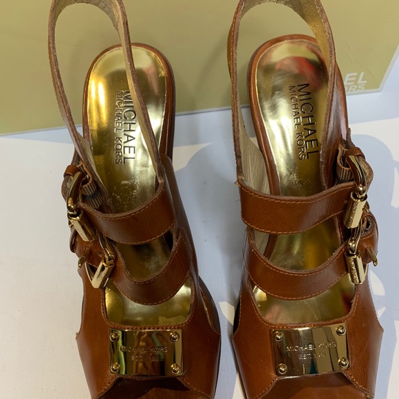 Michael Kors Brown Shoes Heel Buckle Open Toe - Picture 13 of 16